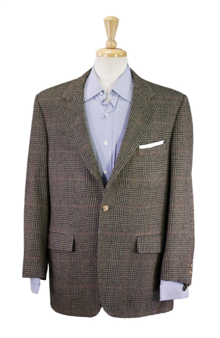 Brooks Brothers Green Brown Black Plaid Lambswool 3/2 Roll Lapel Blazer 42R